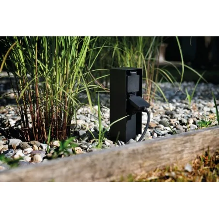 Slupki-ogrodowe - 36585 elegancki ciemny słupek ogrodowy z 2 gniazdami 230v dasto kanlux 