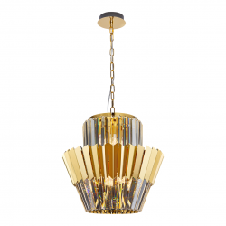 Lampy-sufitowe - ml0413 efektowny żyrandol złoty kryształowy 9xe14 donna eko-light