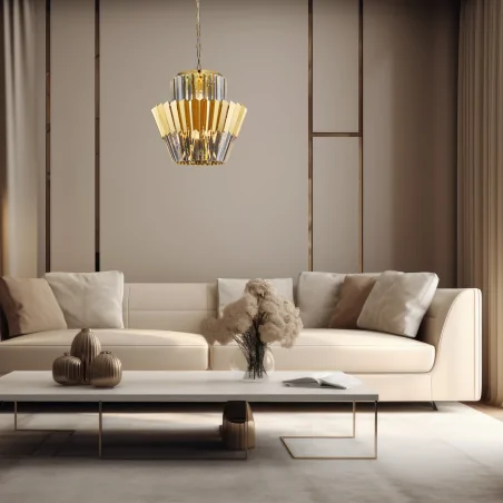 Lampy-sufitowe - ml0413 efektowny żyrandol złoty kryształowy 9xe14 donna eko-light 