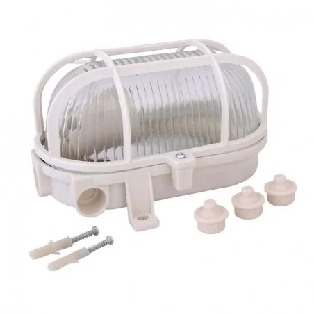 Oprawy-hermetyczne-led - oprawa kanałowa do garażu owalna biała z plastikową siatką e27 ip44 op/0007 rum-lux 