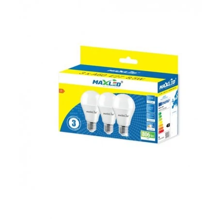 Gwint-trzonek-e27 - zestaw 3 żarówek led a60 e27 8,5w - 60w 806lm 4000k neutralne światło maxled 