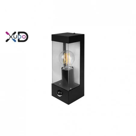 Kinkiety-ogrodowe - xd-qa101s nowoczesny czarny kinkiet e27 led ip44 pc z czujnikiem pir lvt 