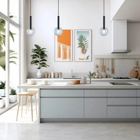 Lampy-sufitowe - ml0331 lampa wisząca czarna szklana kula 15cm 1xg9 niko eko-light 