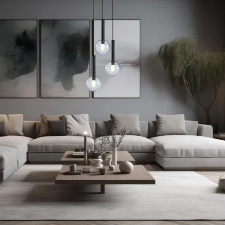 Lampy-sufitowe - ml0333 lampa wisząca czarna 3 szklane klosz na żarówki g9 niko black eko-light 