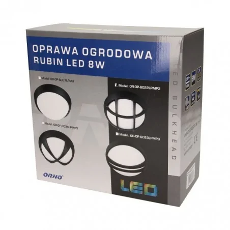 Oprawy-hermetyczne-led - or-op-6022lpmp3 okrągła lampa ogrodowa led 8w z ciepłym światłem 3000k ip54 z ozdobną czarną kratką rubin led orno 