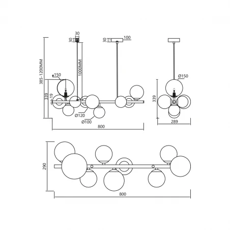 Lampy-sufitowe - ml0335 efektowna lampa wisząca loft czarna na 10 żarówek g9 mila eko-light 