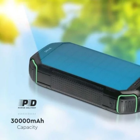 Baterie - powerbank o dużej pojemności 30000mah z latarką z ładowaniem solarnym i bezprzewodowym vt-33333 v-tac 