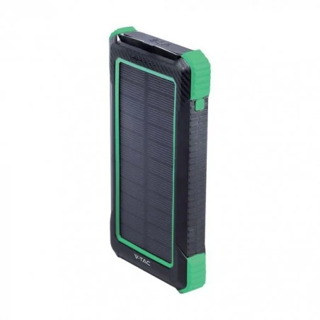 Baterie - czarno-zielony powerbank z ładowaniem solarnym i indukcyjnym 2xusb c+micro b 10000mah v-tac vt-11111 