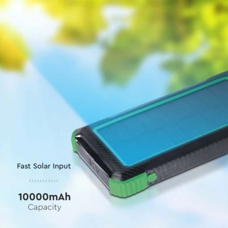 Baterie - czarno-zielony powerbank z ładowaniem solarnym i indukcyjnym 2xusb c+micro b 10000mah v-tac vt-11111 