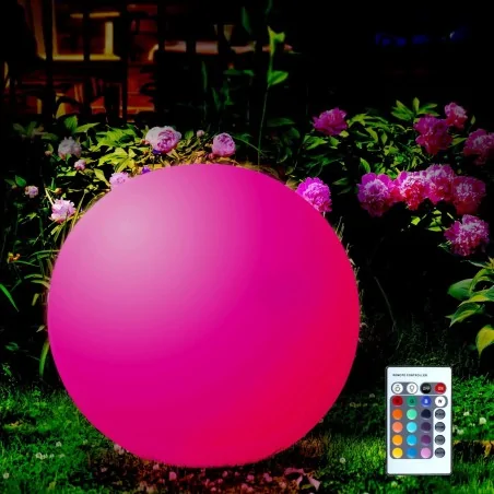 Lampy-kule-ogrodowe - lampa solarna do ogrodu kula na pilota 20cm z kolorowym światłem rgb 325365 polux-goldlux 