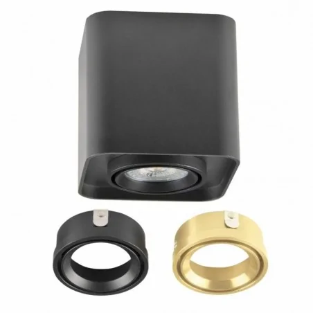Oprawy-sufitowe - oprawa sufitowa natynkowa czarna ze złotym pierścieniem gu10 xeno 325396 polux-goldlux 