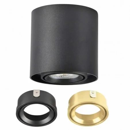 Oprawy-sufitowe - tuba sufitowa czarna ze złotym wymiennym pierścieniem gu10 xeno 325372 polux-goldlux 