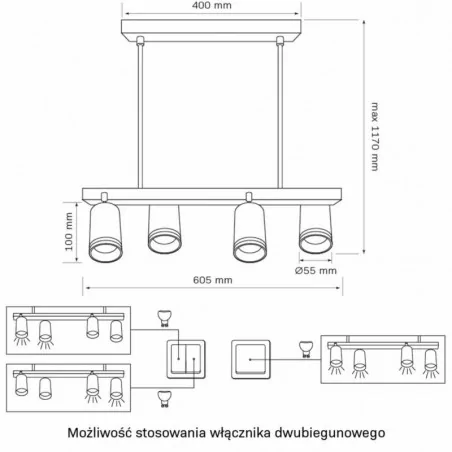 Lampy-sufitowe - lampa wisząca sufitowa poczwórna w kolorze czarnym 4xgu10 paris 325358 polux 
