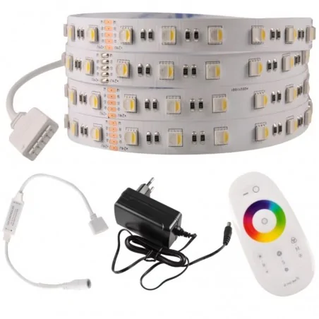 Tasmy-led - zestaw taśmy led ze sterownikiem zasilaczem i pilotem 34w 5m barwa neutralna+rgb 323668 polux 