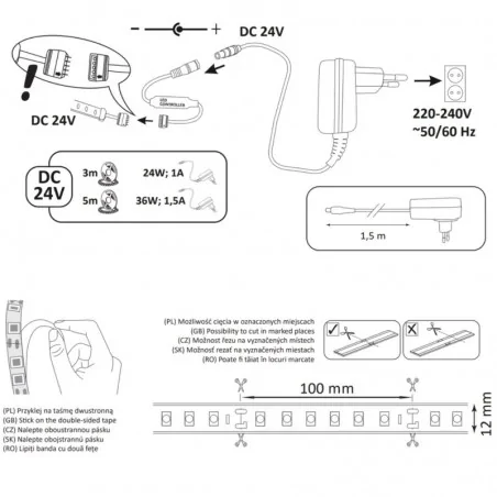 Tasmy-led - zestaw taśmy led ze sterownikiem zasilaczem i pilotem 34w 5m barwa neutralna+rgb 323668 polux 