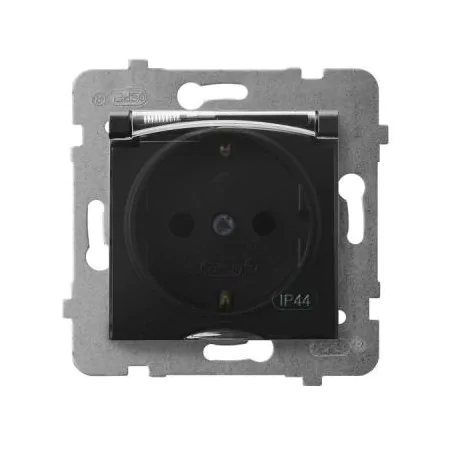 Gniazda-pojedyncze-podtynkowe - gniazdo z klapką przezroczystą i uziemieniem schuko czarny metalik gph-1us/m/33/d aria ospel 