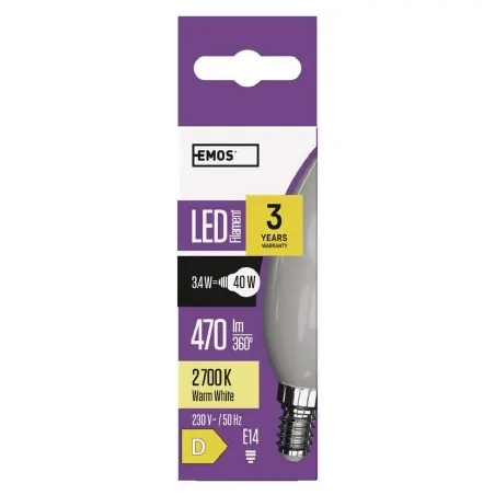 Gwint-trzonek-e14 - żarówka led filament świeczka e14 3,4w 470lm ciepła biel zf4220 emos 