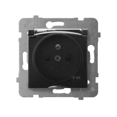 Gniazda-pojedyncze-podtynkowe - gniazdo bryzgoszczelne z uziemieniem i przesłonami torów czarny metalik gph-1uzp/m/33/d aria ospel 