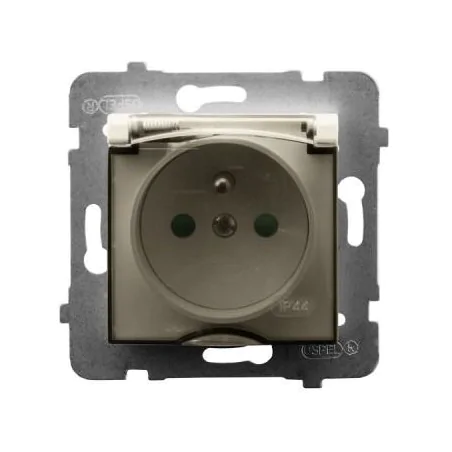Gniazda-pojedyncze-podtynkowe - gniazdo bryzgoszczelne z uziemieniem i przesłonami torów prądowych ecru gph-1uzp/m/27/d aria ospel 