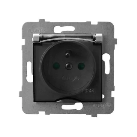 Gniazda-pojedyncze-podtynkowe - gniazdo z klapką przezroczystą uziemieniem i przesłonami torów srebrne aria gph-1uzp/m/18/d ospel 