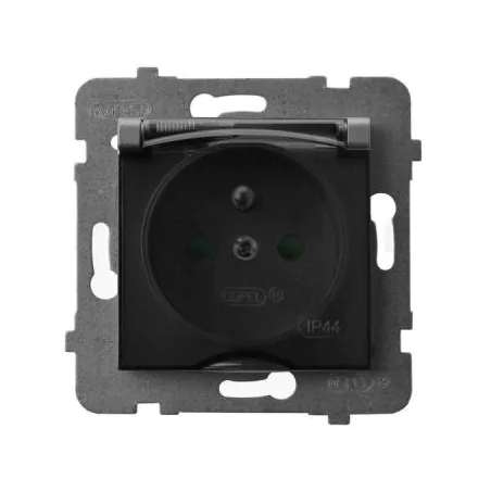 Gniazda-pojedyncze-podtynkowe - gniazdo bryzgoszczelne z uziemieniemi przesłonami torów prądowych szary mat gph-1uzp/m/70/d aria ospel 