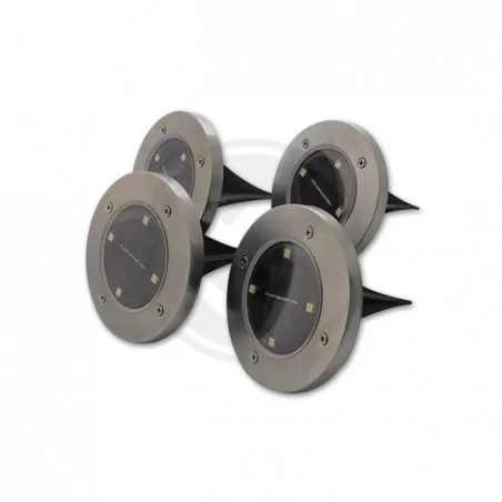 Lampy-solarne - 1582 zestaw 4 okrągłych lamp solarnych dogruntowych wbijanych 4led 6500k lvt 