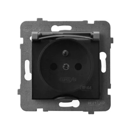 Gniazda-pojedyncze-podtynkowe - gniazdo podtynkowe z klapką i uziemieniem ip44 szary mat gph-1uz/m/70/d aria ospel 