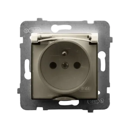 Gniazda-pojedyncze-podtynkowe - gniazdo bryzgoszczelne z uziemieniem ip44 ecru gph-1uz/m/27/d aria ospel 