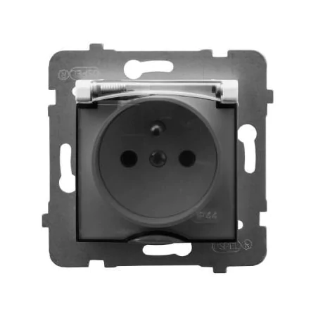 Gniazda-pojedyncze-podtynkowe - gniazdo z klapką przezroczystą z uziemieniem białe ip44 gph-1uz/m/00/d aria ospel 