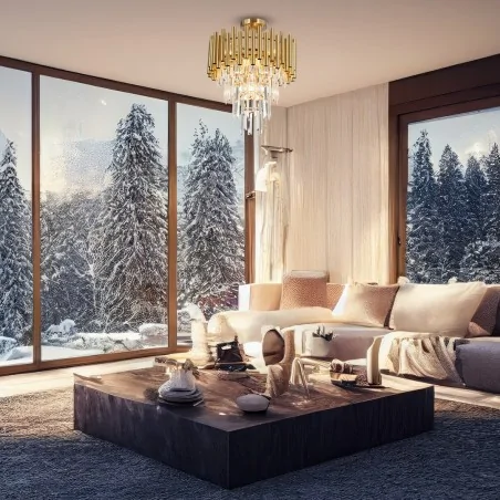 Lampy-sufitowe - ml8806 złoty żyrandol kryształowy na 9 żarówek e14 madison gold eko-light 