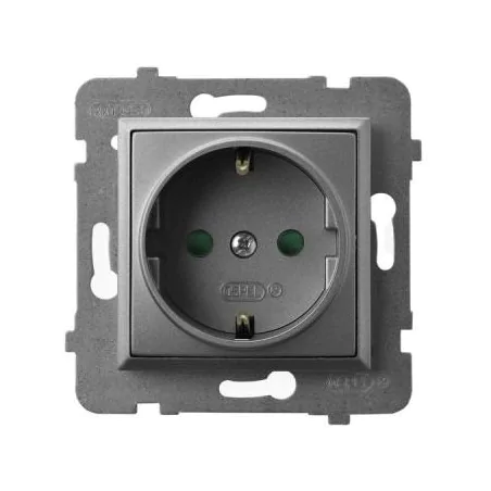 Gniazda-pojedyncze-podtynkowe - gniazdo pojedyncze z uziemieniem schuko i przesłonami torów szary mat gp-1usp/m/70 aria ospel 