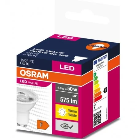 Gwint-trzonek-gu10 - żarówka led gu10 ciepła biała 6,9w-80w 575lm 2700k led value par16 osram 