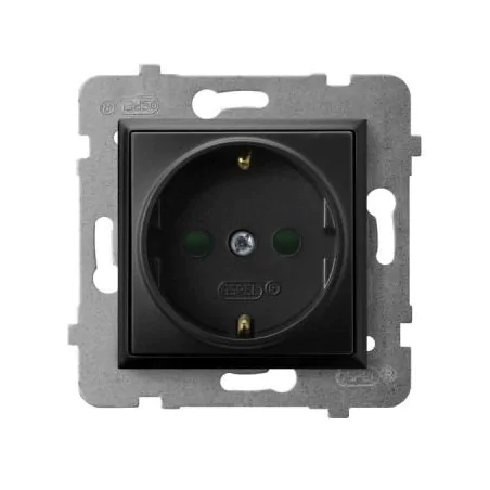 Gniazda-pojedyncze-podtynkowe - gniazdo pojedyncze z uziemieniem schuko i przesłonami torów czarny metalik gp-1usp/m/33 aria ospel 