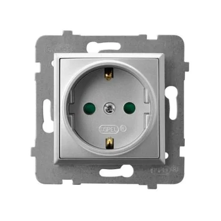 Gniazda-pojedyncze-podtynkowe - gniazdo pojedyncze z uziemieniem schuko i przesłonami torów srebrne gp-1usp/m/18 aria ospel 