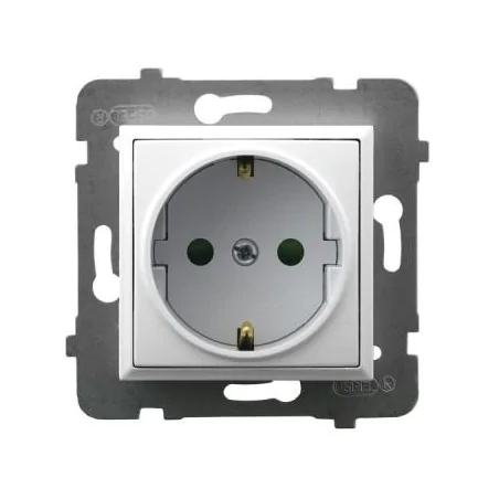 Gniazda-pojedyncze-podtynkowe - gniazdo pojedyncze z uziemieniem schuko i przesłonami torów białe gp-1usp/m/00 aria ospel 