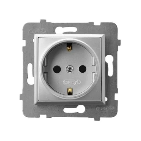 Gniazda-pojedyncze-podtynkowe - gniazdo pojedyncze z uziemieniem schuko srebrne gp-1us/m/18  aria ospel 