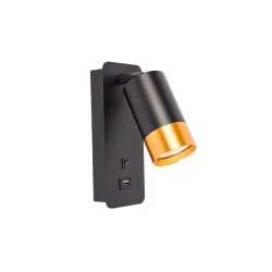 Kinkiety-do-salonu - czarno-złoty kinkiet z usb gu10 klemens 1661 lvt 