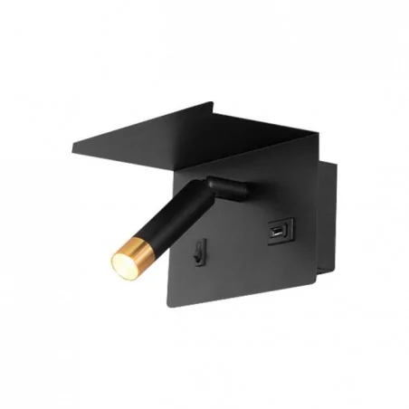 Kinkiety-do-salonu - czarno-złoty kinkiet piero g9 półka usb 1465 lvt 