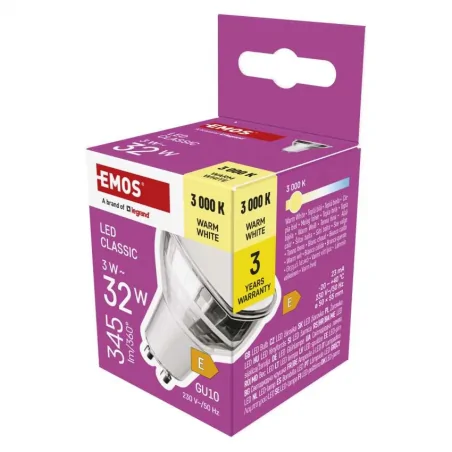 Gwint-trzonek-gu10 - zq8e17 żarówka led srebrna mr16/gu10 3w-32w 345lm ciepła biel emos 