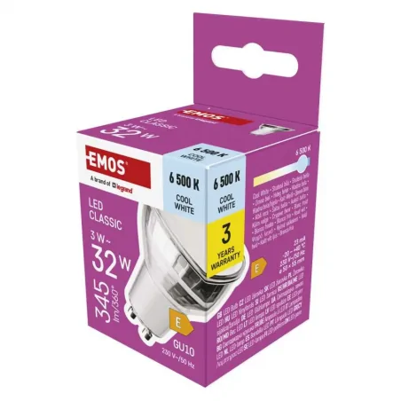 Gwint-trzonek-gu10 - zq8e19 żarówka led barwa zimna classic mr16/gu10 3w-32w 345lm emos 