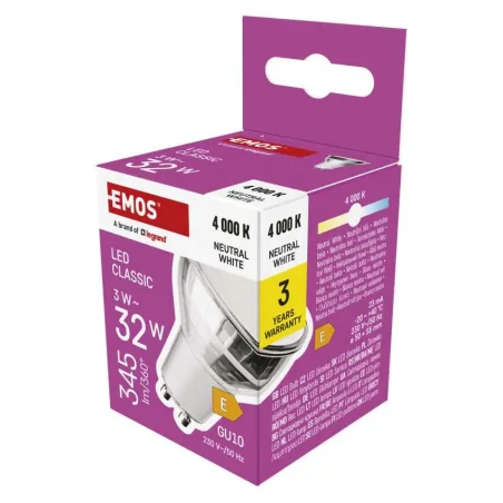 Gwint-trzonek-gu10 - zq8e18 żarówka led o gwincie gu10 mr16 3w-32w 345lm neutralna classic emos 