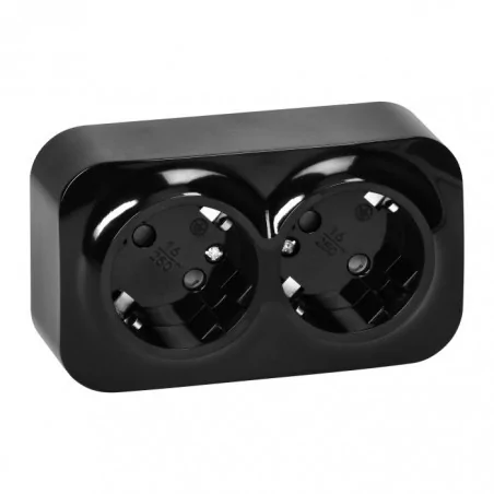 Gniazda-podwojne-natynkowe - or-oe-7206(gs)/b czarne gniazdo podwójne schuko 2x2p+z 16a/230vac ip20 todo orno 