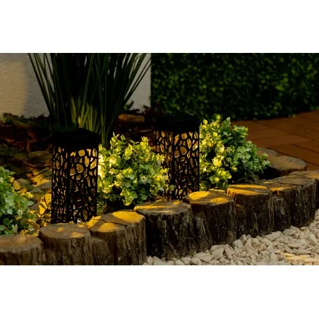 Lampy-solarne - lampa solarna wbijana w grunt ażurowy słupek do ogrodu prostokątny ciepłe światło azure lumsol1080 lumiled 