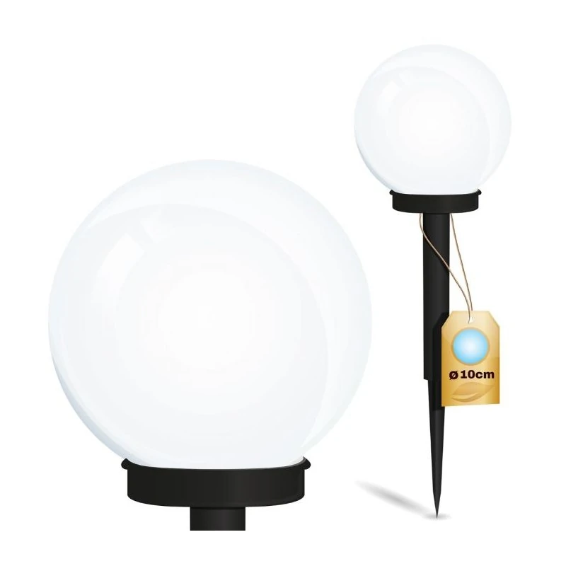 Lampy-solarne - atris solarna biała kula wbijana na czarnej nóżce 15cm zimne światło 6500k lumiled firmy LUMILED 