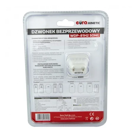 Dzwonki-do-drzwi-bezprzewodowe - dzwonek bezprzewodowy bezbateryjny z przyciskiem kinetycznym biały wdp-81h2 song eura kinetic 