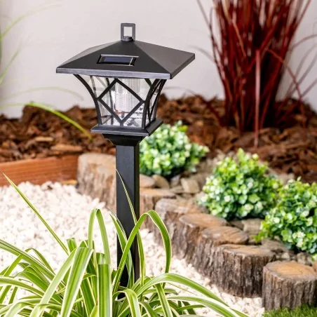 Lampy-solarne - wysoka czarna lampa ogrodowa solarna latarnia 3000k 150 cm ribes lumiled 