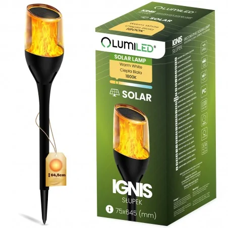 Lampy-solarne - lampa solarna lampka ogrodowa wbijana pochodnia imitująca płomień ignis lumsol1026 lumiled 