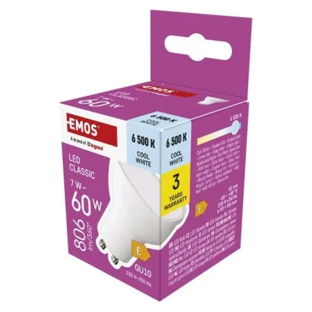 Gwint-trzonek-gu10 - żarówka led gu10 7w-60w zimna biel 806lm 6500k emos zq8e44 