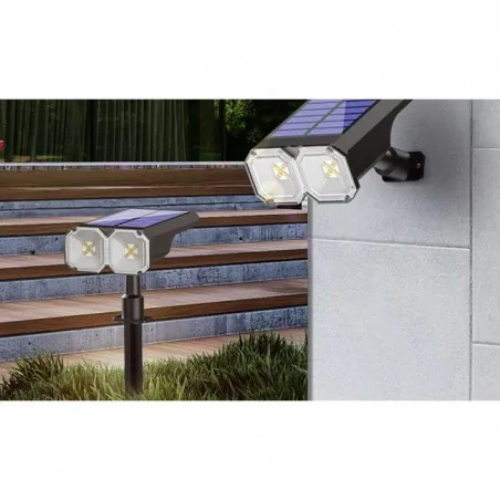 Lampy-solarne - lampka solarna ogrodowa led lampa ścienna 2w1 czarna duo 3653 lvt 