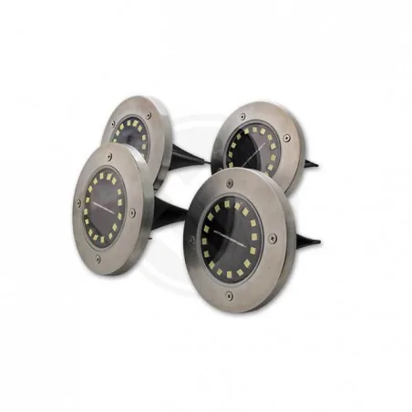 Lampy-solarne - zestaw 4 okrągłych lampek solarnych dogruntowych wbijanych 16led 6500k 2460 lvt 